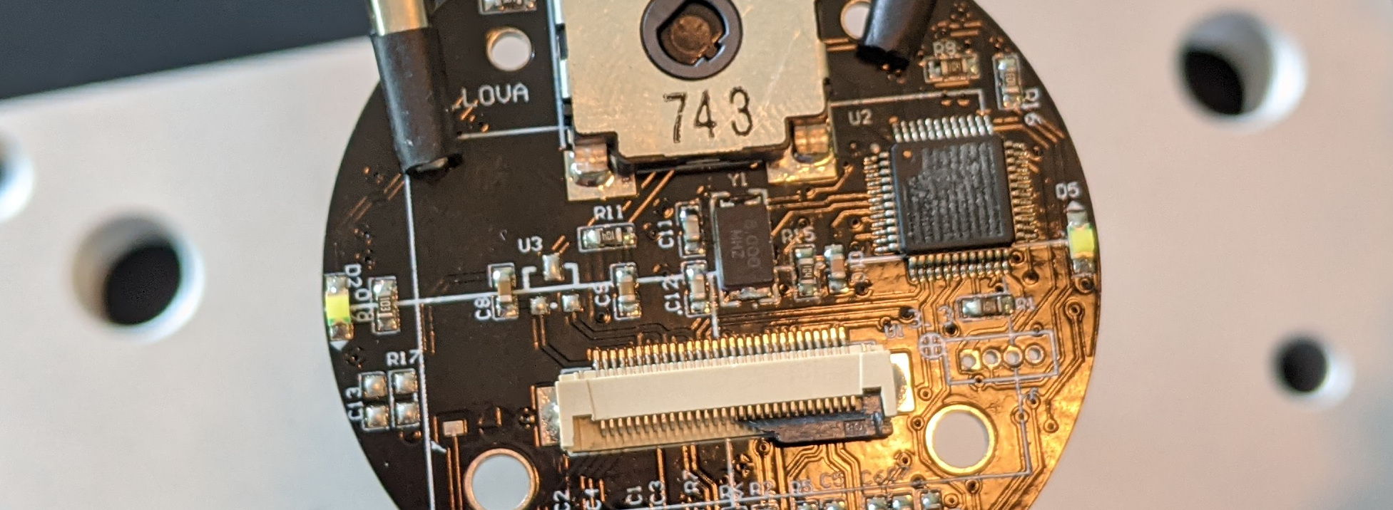 Photo of the board with the original STM32 chip