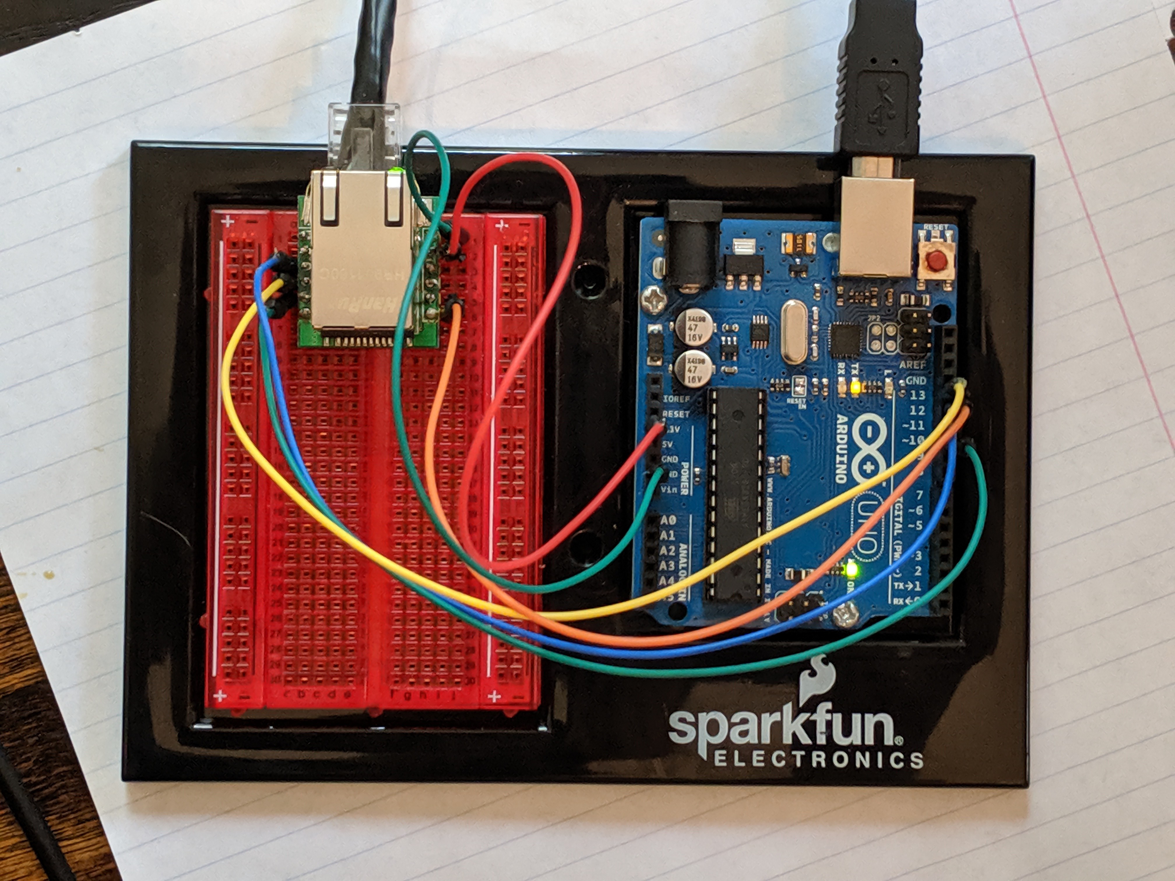 Ethernet board wired via SPI to Arduino